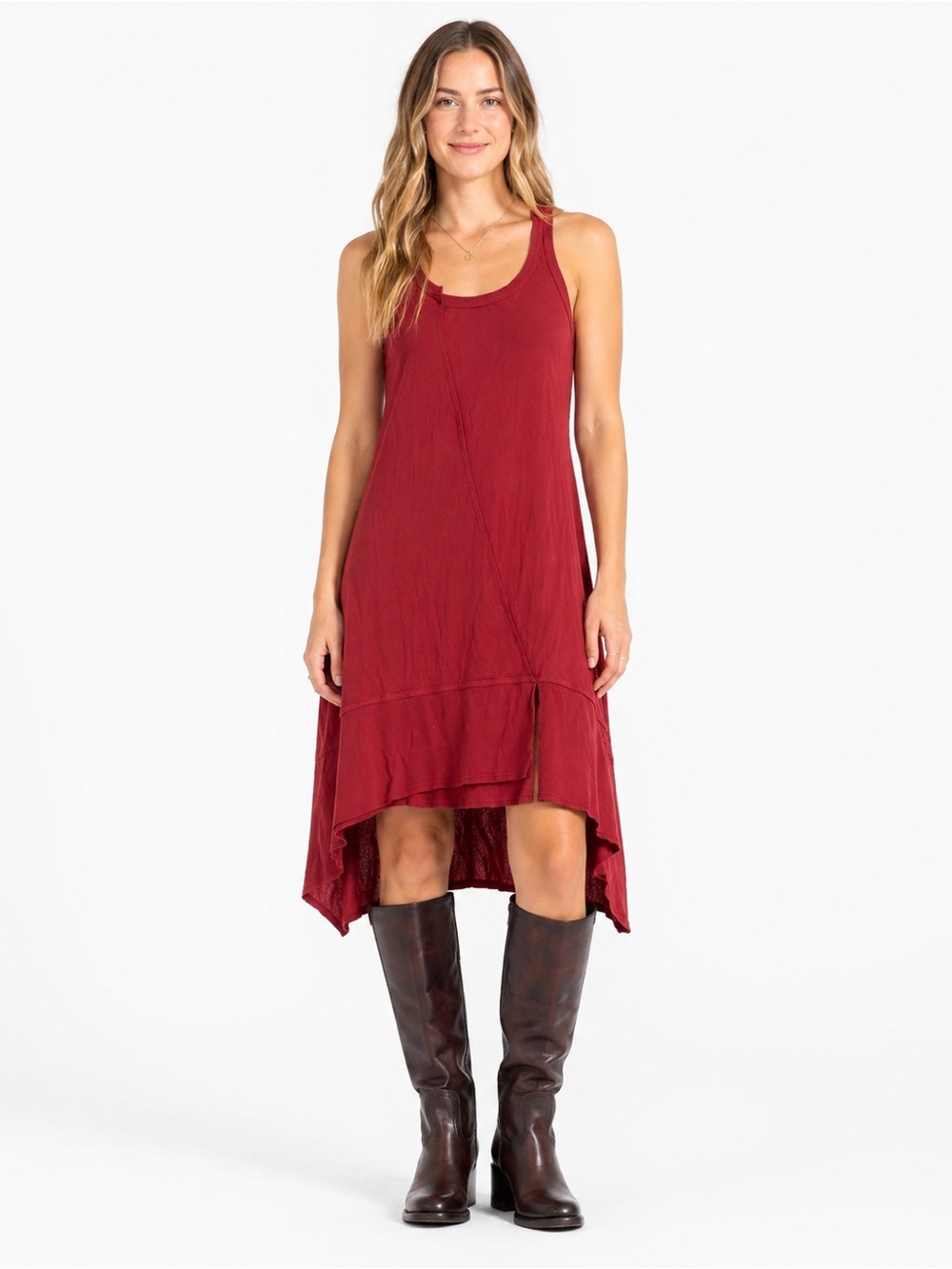 W by Wilt Maroon Rust Red Asymmetrical Racerback High Low Midi Dress Bohemian M
